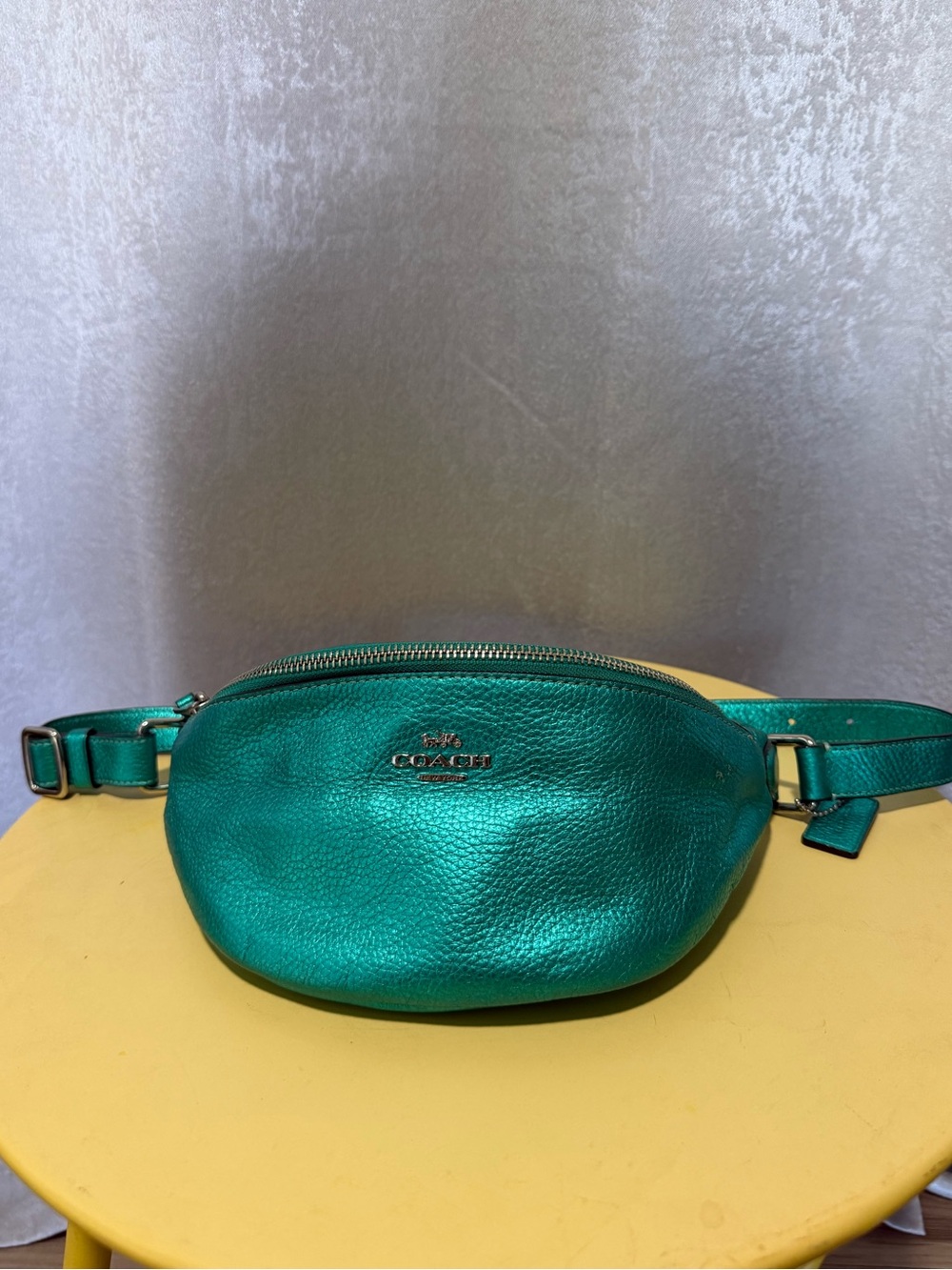 Coach Metallic Green Pebble Leather Belt Bag